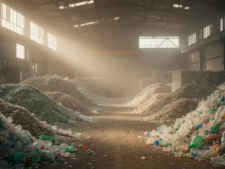 Haufen aus sortierten Kunststoffflocken in einer industriellen Recyclinganlage bei natürlichem Licht. - Foto: über boerse-global.de