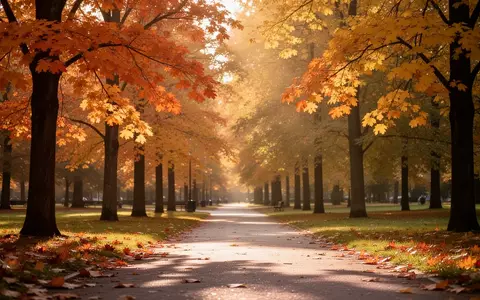 Ein ruhiger, sonnendurchfluteter Parkweg im Herbst mit goldenem Licht und herbstlichem Laub. - Foto: über boerse-global.de