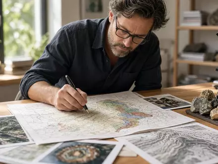 Ein Analyst arbeitet an einer Desktop-Studie mit geologischen Karten und technischen Dokumenten auf einem Schreibtisch. - Foto: über boerse-global.de