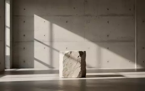 Ein minimalistischer Steinsockel in einem hellen, ruhigen Raum mit strukturierten Betonwänden und sanftem Lichteinfall. - Foto: über boerse-global.de