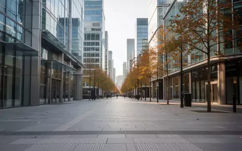 Ein moderner, menschenleerer Fußgängerweg im Londoner Finanzviertel Canary Wharf mit zeitgenössischer Architektur. - Foto: über boerse-global.de