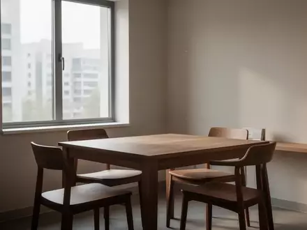 Ein heller, minimalistischer Pausenraum mit einem Holztisch und leeren Stühlen bei natürlichem Tageslicht. - Foto: über boerse-global.de