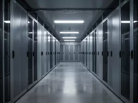 Ein moderner, minimalistischer Serverraum mit metallischen Oberflächen und kühler Beleuchtung. - Foto: über boerse-global.de
