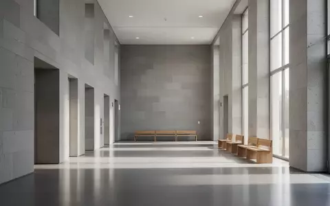 Ein heller, minimalistischer Flur in einem modernen Verwaltungsgebäude mit grauen Steinwänden und Tageslichteinfall. - Foto: über boerse-global.de