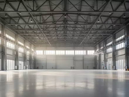 Weite, leere Industriehalle mit hohen Fenstern und einfallendem Tageslicht als Symbol für unternehmerisches Wachstum. - Foto: über boerse-global.de