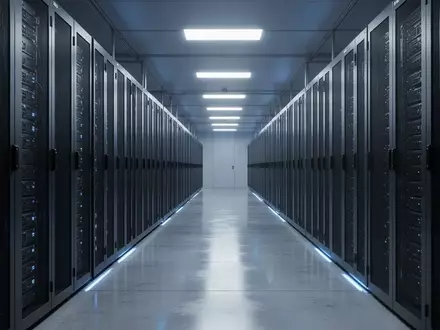 Reihen von Server-Racks in einem modernen, professionell beleuchteten Rechenzentrum ohne sichtbare Beschriftungen. - Foto: über boerse-global.de