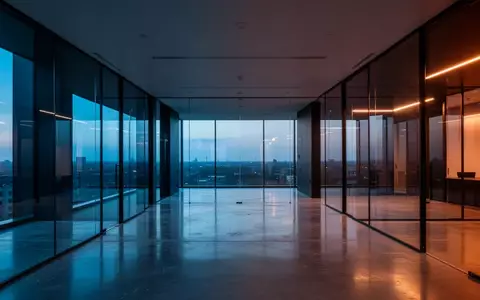 Ein minimalistisches, leeres Bürogebäude bei Dämmerung mit moderner Architektur und atmosphärischer Beleuchtung. - Foto: über boerse-global.de