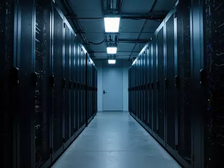 Ein minimalistisch beleuchteter Serverraum mit dunklen Schaltschränken in einer industriellen Umgebung. - Foto: über boerse-global.de