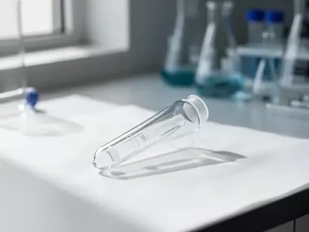 Ein steriler Laborarbeitsplatz mit einem einzelnen Glasröhrchen auf einer hellen, neutralen Oberfläche. - Foto: über boerse-global.de