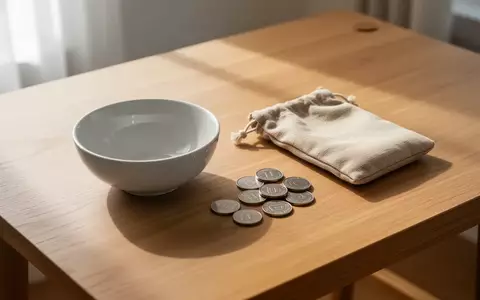 Ein minimalistischer Holztisch mit einer leeren Schale und einer kleinen, geordneten Ansammlung von Münzen als Symbol für finanzielle Vorsorge. - Foto: über boerse-global.de