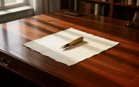 Ein minimalistischer Mahagonischreibtisch mit einem Füllfederhalter auf einem leeren Dokument in natürlichem Licht. - Foto: über boerse-global.de