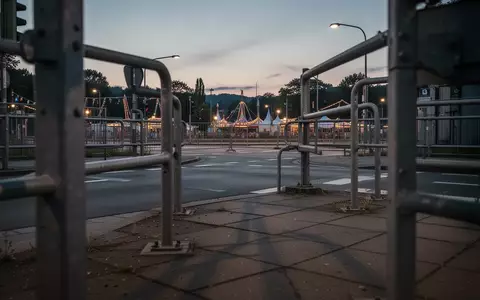 Leere Straße bei Dämmerung nahe des Wasengeländes in Stuttgart mit Metallgeländern und Betonboden. - Foto: über boerse-global.de