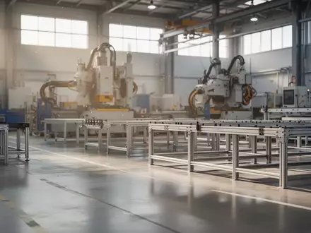 Eine moderne, unbesetzte Werkshalle mit Maschinen und geordneten Arbeitsplätzen in natürlichem Licht. - Foto: über boerse-global.de