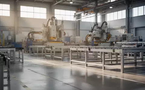 Eine moderne, unbesetzte Werkshalle mit Maschinen und geordneten Arbeitsplätzen in natürlichem Licht. - Foto: über boerse-global.de