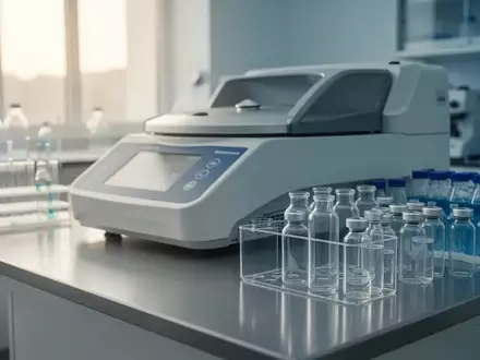 Ein steriles, modernes klinisches Labor mit medizinischen Glasphiolen auf einer Edelstahlarbeitsfläche. - Foto: über boerse-global.de