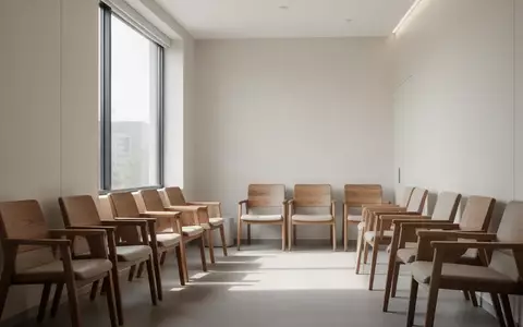 Ein heller, leerer Wartebereich in einer modernen Arztpraxis mit Holzstühlen und einfallendem Tageslicht. - Foto: über boerse-global.de