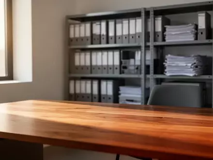 Ein aufgeräumter, minimalistischer Arbeitsplatz mit natürlichem Lichteinfall und Archivregalen im Hintergrund. - Foto: über boerse-global.de
