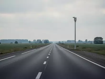 Eine leere, mehrspurige Landstraße unter bewölktem Himmel mit einem unauffälligen Überwachungsmast am Straßenrand. - Foto: über boerse-global.de