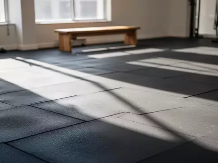 Ein minimalistischer, sonnendurchfluteter Fitnessraum mit dunklem Bodenbelag und sanften Schattenwürfen. - Foto: über boerse-global.de