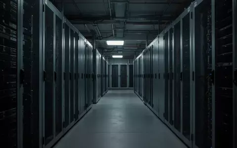 Ein dunkler, industrieller Serverraum mit langen Reihen von Metallschränken in einer professionellen IT-Infrastruktur. - Foto: über boerse-global.de