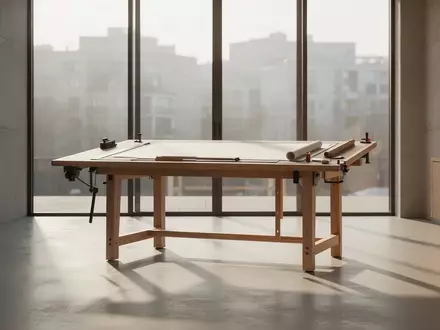 Ein minimalistischer Arbeitsbereich mit einem architektonischen Zeichentisch in einem sonnendurchfluteten, modernen Atelier. - Foto: über boerse-global.de
