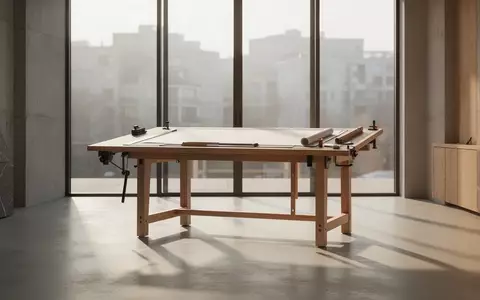 Ein minimalistischer Arbeitsbereich mit einem architektonischen Zeichentisch in einem sonnendurchfluteten, modernen Atelier. - Foto: über boerse-global.de