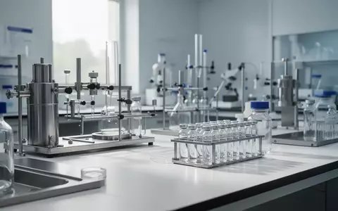 Ein steriles, hochmodernes pharmazeutisches Labor mit Edelstahlgeräten und Glasfläschchen auf einer weißen Oberfläche. - Foto: über boerse-global.de