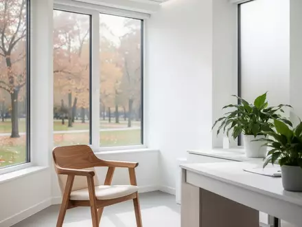 Ein heller, moderner medizinischer Beratungsraum mit Tageslicht und Blick auf einen ruhigen Park. - Foto: über boerse-global.de