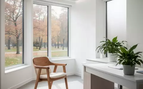 Ein heller, moderner medizinischer Beratungsraum mit Tageslicht und Blick auf einen ruhigen Park. - Foto: über boerse-global.de