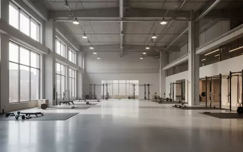 Ein weitläufiger, modern gestalteter Fitnessbereich in einer umgenutzten Gewerbehalle mit minimalistischer Ausstattung. - Foto: über boerse-global.de