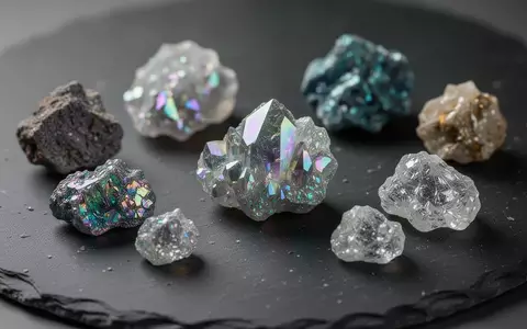 Nahaufnahme von rauen, schimmernden Seltenerdmineralien auf einer dunklen Schieferplatte. - Foto: über boerse-global.de