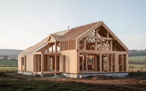 Ein moderner Holzbau im Bauzustand in einer ländlichen Umgebung bei Tageslicht. - Foto: über boerse-global.de