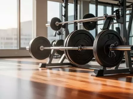 Ein minimalistisch gestalteter Fitnessraum mit Hantelscheiben und einer Langhantel bei natürlichem Lichteinfall. - Foto: über boerse-global.de