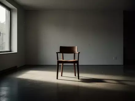 Ein minimalistischer, leerer Wohnraum mit einem einsamen Stuhl im einfallenden Sonnenlicht, der eine Atmosphäre von Distanz vermittelt. - Foto: über boerse-global.de
