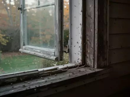 Ein leicht geöffnetes Holzfenster an einer Hausfassade im Herbst, das die Übergangszone zwischen Außenwelt und Wohnraum zeigt. - Foto: über boerse-global.de