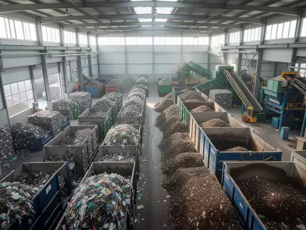 Moderne Sortieranlage für Abfallwirtschaft und Recycling mit industriellen Maschinen in einer hellen Halle. - Foto: über boerse-global.de