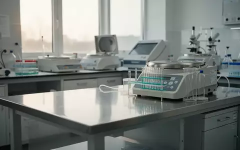 Ein steriler, moderner Arbeitsbereich in einem medizinischen Labor mit Zentrifuge und Reagenzgläsern. - Foto: über boerse-global.de