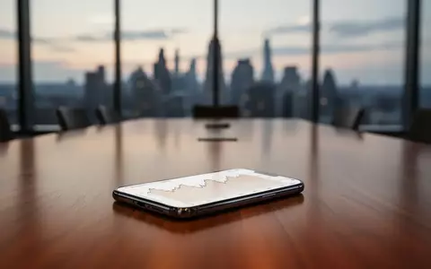Ein Smartphone mit einer abstrakten Börsengrafik auf einem Konferenztisch vor einer modernen Skyline bei Dämmerung. - Foto: über boerse-global.de