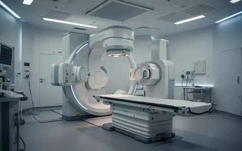Ein moderner, steriler Behandlungsraum für Strahlentherapie mit einem Linearbeschleuniger in klinischer Umgebung. - Foto: über boerse-global.de