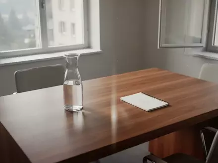 Ein minimalistischer, heller Behandlungsraum in einer Schweizer Arztpraxis mit einem leeren Schreibtisch und Tageslicht. - Foto: über boerse-global.de