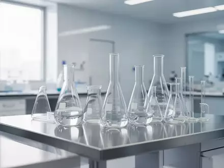 Moderne, sterile Laborumgebung mit gläsernen Laborgeräten auf einem Edelstahltisch in einem Forschungszentrum. - Foto: über boerse-global.de