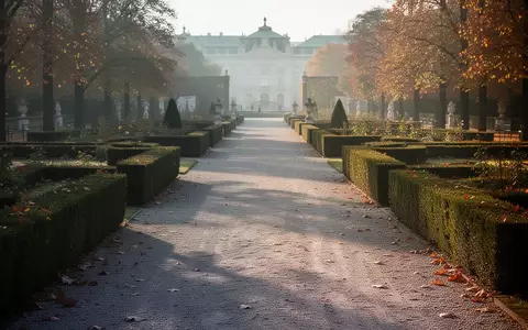 Ein sonnendurchfluteter Kiesweg in einem Wiener Schlosspark, umgeben von gepflegten Hecken in einer ruhigen, herbstlichen Atmosphäre. - Foto: über boerse-global.de