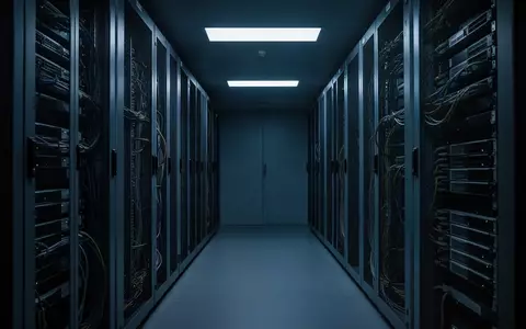 Ein minimalistischer, dunkel beleuchteter Serverraum mit metallischen Rack-Strukturen und kühlem blauem Licht. - Foto: über boerse-global.de