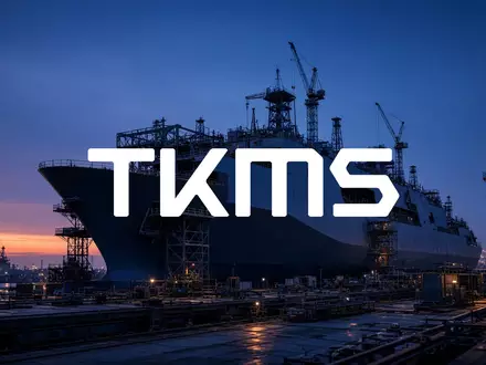 Moderne maritime Werft mit der Silhouette eines Stahlschiffes im Bau bei Dämmerung. - Foto: über boerse-global.de