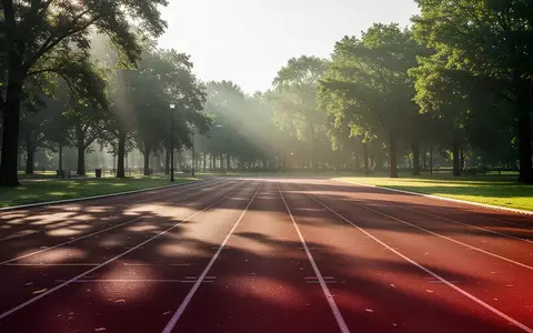 Eine leere Laufbahn in einem Park bei Sonnenaufgang, die für körperliche Aktivität und langfristige Gesundheit steht. - Foto: über boerse-global.de