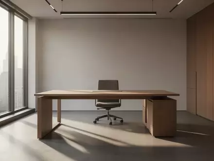Ein minimalistischer, leerer Büroarbeitsplatz in modernem Design mit natürlichem Lichteinfall. - Foto: über boerse-global.de
