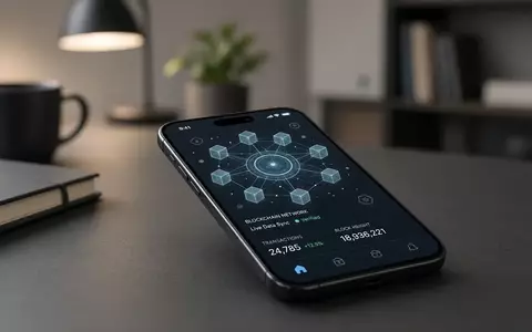 Ein modernes Smartphone auf einem Schreibtisch mit einer abstrakten Darstellung digitaler Blockchain-Daten. - Foto: über boerse-global.de
