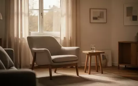 Ein heller, ruhiger Wohnraum mit einem leeren Sessel und einem kleinen Beistelltisch im sanften Licht. - Foto: über boerse-global.de