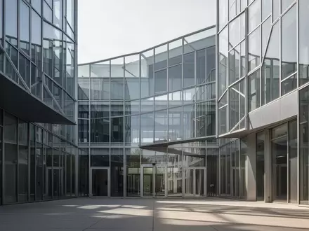 Moderne Büroarchitektur mit geometrischer Glasfassade und klaren Linien bei Tageslicht. - Foto: über boerse-global.de