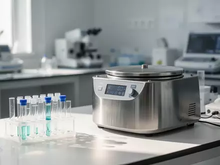 Ein steriler Labortisch mit medizinischen Probenröhrchen und Zentrifuge in einer Arztpraxis oder einem Labor. - Foto: über boerse-global.de